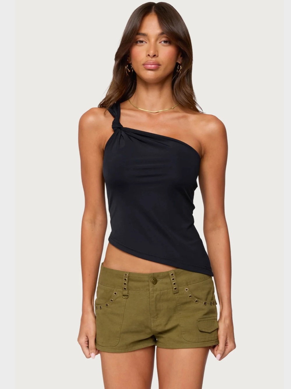 NWT Edikted Black One-Shoulder Knot Tank